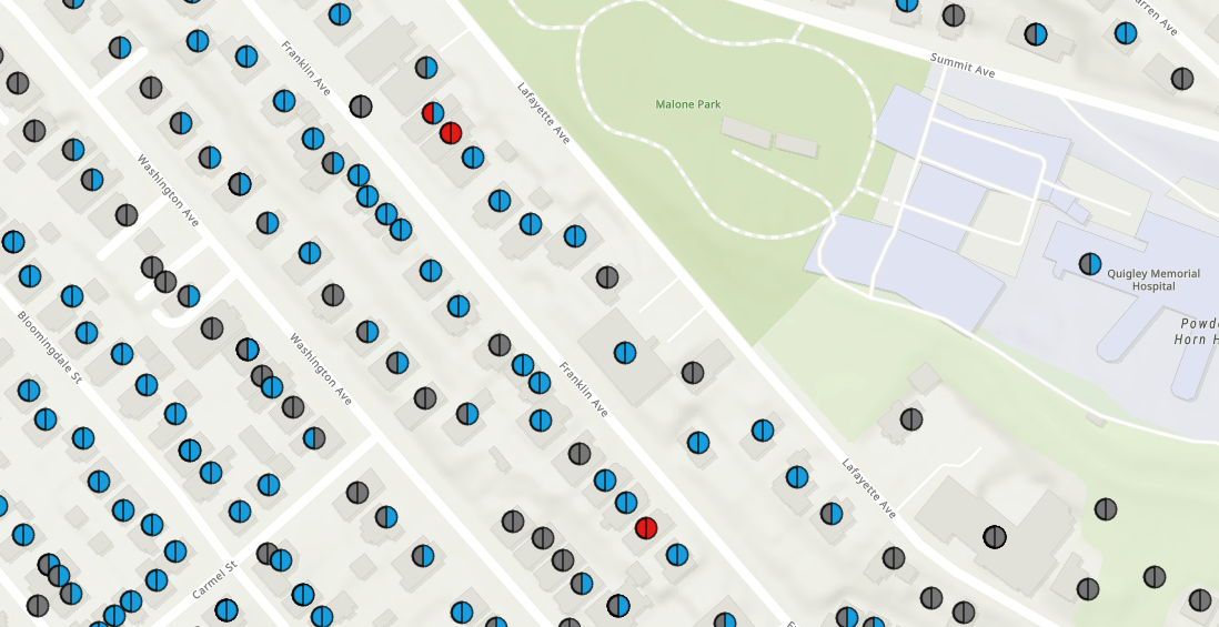 Screenshot of a map showing lead service line locations in Chelsea